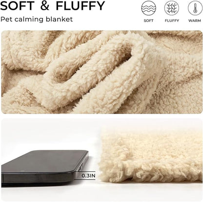 1 Pack 3 Calming Blankets Fluffy Premium Fleece Pet Blanket Soft Sherpa Throw for Dog Puppy Cat Beige Medium (30" x20'')