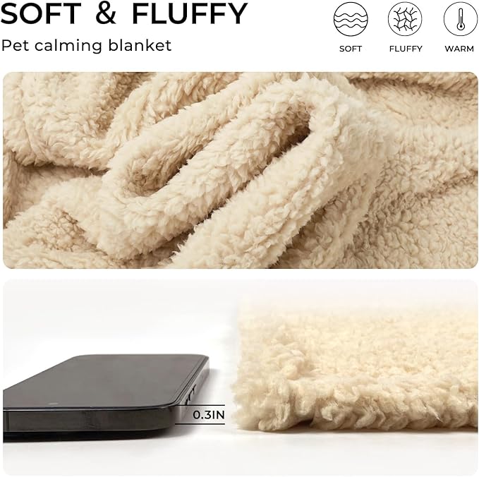 1 Pack 3 Calming Blankets Fluffy Premium Fleece Pet Blanket Soft Sherpa Throw for Dog Puppy Cat Beige Small (23" x16'')