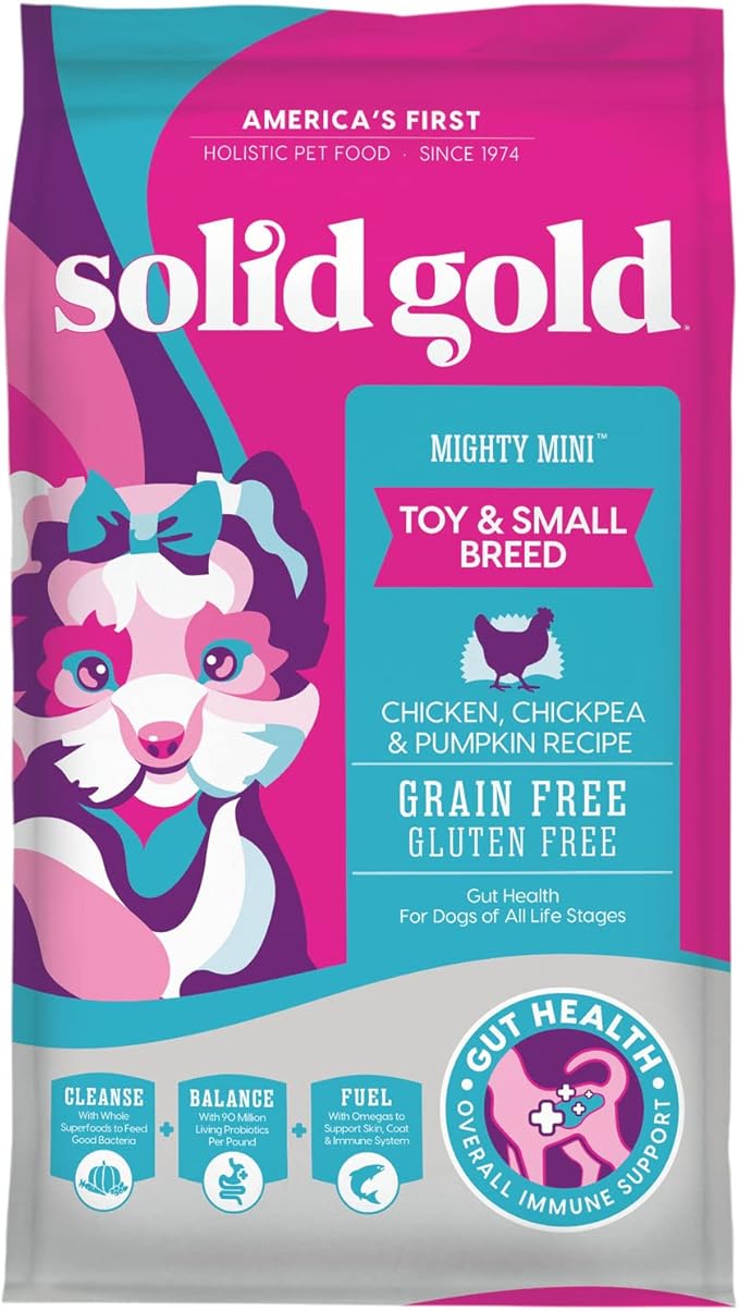 Solid Gold Mighty Mini Small Breed Dog Food - Dry Dog Food for Any Toy Breed - for Gut Health & Sensitive Stomach Support - Digestive Probiotics for Dogs - Grain & Gluten Free Recipe