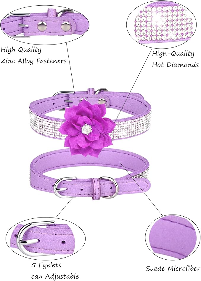 Rhinestone Dog Collar for Small Medium Dogs Purple XS Dog Collar for Girl Female Dogs Flower Puppy Collar for Summer Spring Wedding Puppy Necklace Girl Dog Collar (Purple