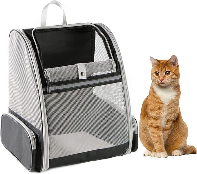 Travel Fat Cat Backpack Carrier, Full Ventilation Pet Carrier Backpack for Cats and Puppy, Airline Approved Cat Carrying Backpack for Travel and Hiking (Black)