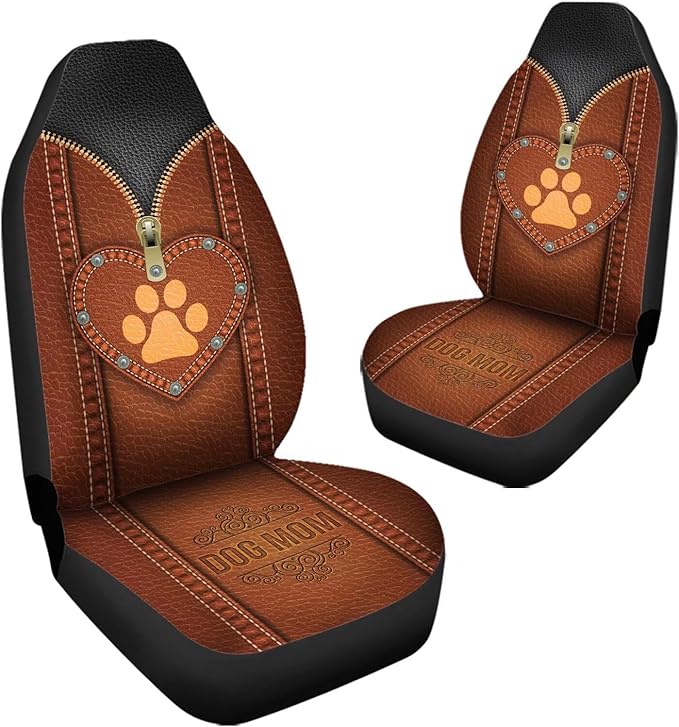 Brown Dog Paw Zip Loving Pattern Universal Car Interior Accessories Decoration 2 Pack