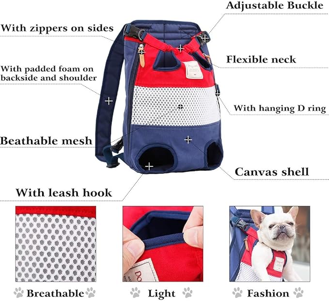 Dog Carrier Backpack, Pet Front Carrier Backpack Legs Out Dog Chest Carrier for Small Medium Dogs, Hands-Free Cat Backpack Carrier Dog Travel Backpack Airline Approved Hiking Bike Motorcycle