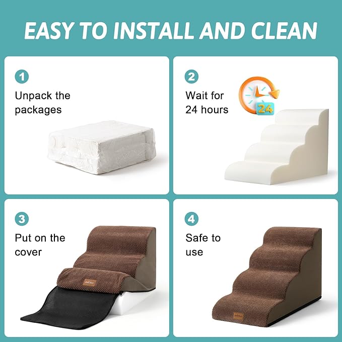 Dog Stairs for Medium Bed 20" H 15.7x28.3x19.7in, Brown, 4 Tiers