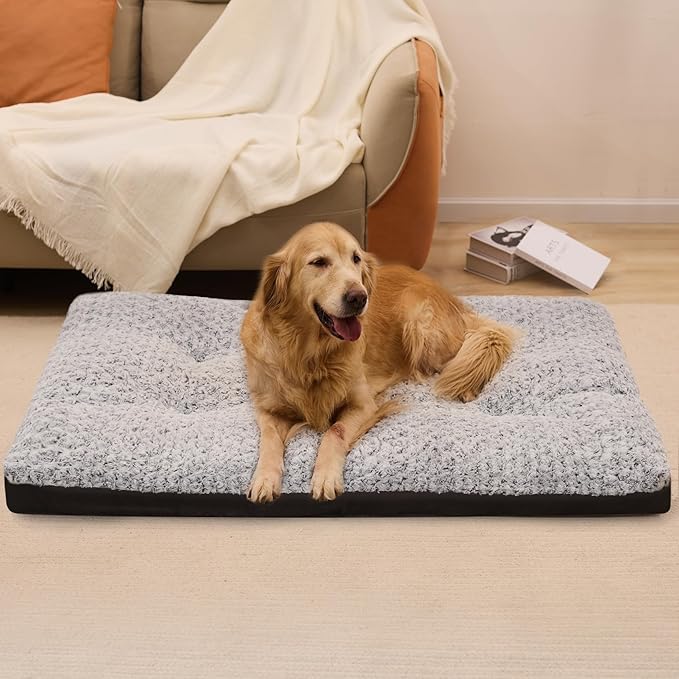 Washable Dog Crate Bed Deluxe Plush Dog Beds Reversible All-Seasons Bed Pet Sleeping Mattress for Large