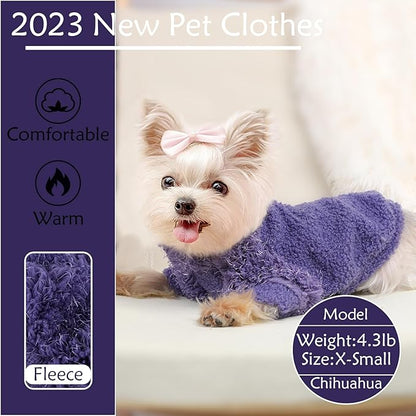 Dog Sweaters for Small Dogs Girl Boy Winter Puppy Sweater Clothes Fleece Warm Pet Outfit for Chihuahua Yorkie Teacup Cute Plain Cold Weather Dog Coat Cat Apparel Clothing (Small