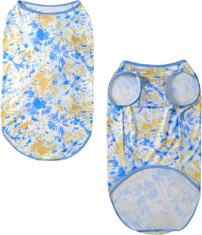 Dog Tie dye Sleeveless T Shirt Yellow Blue Printed Dogs Vest Shirt Pajamas Breathable Stretchy Summer Clothes for Large Dog Boys Girls（X-Large,Yellow）
