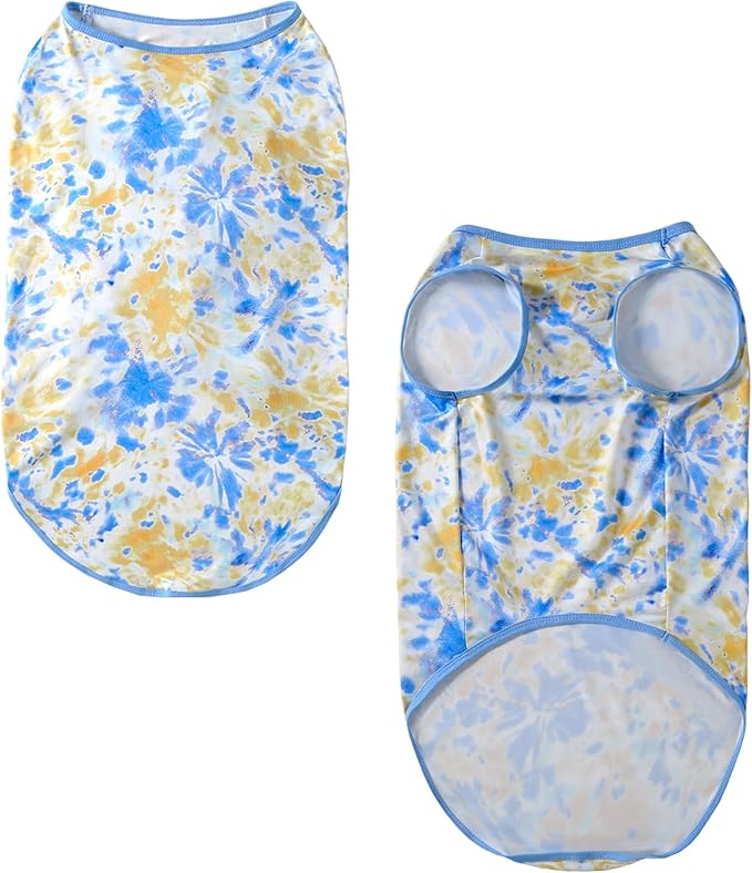 Dog Tie dye Sleeveless T Shirt Yellow Blue Printed Dogs Vest Shirt Pajamas Breathable Stretchy Summer Clothes for Extra large Dog Boys Girls（2X-Large,Yellow）