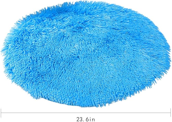 24 Inch Plush Dog Bed Mat Warm Fluffy Round Puppy Crate Pad with Anti-Slip Waterproof Bottom Soft Comfy Pet Kennel Mat for Small and Medium Dogs Sleeping(Blue)