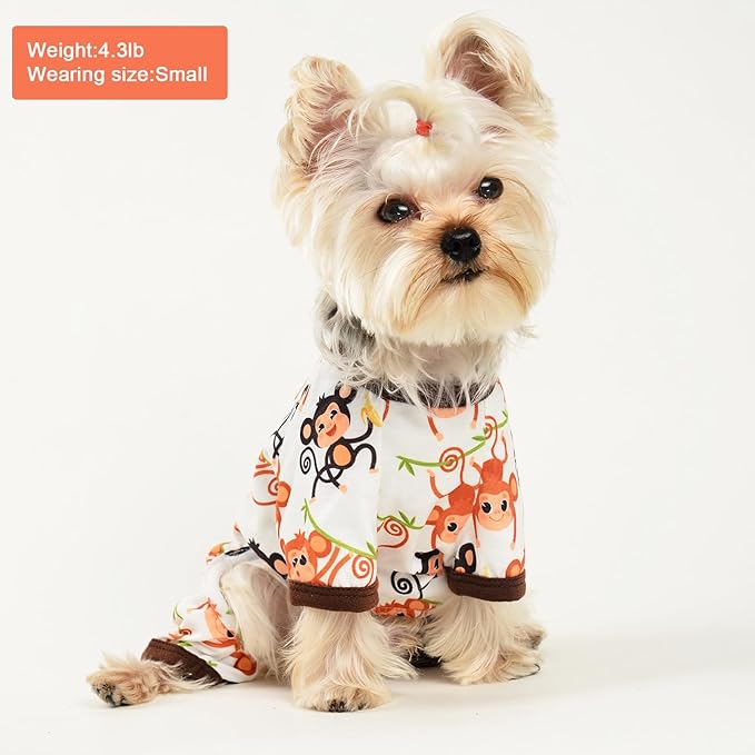 Cute Pet Clothes Dog Pajamas for Small Dogs Boy Girl Soft Stretch Puppy Clothes Dog Pjs Summer Dog Jammies Onesies Dog Outfits for Chihuahua Yorkie Teacup Cat Apparel Clothing (Small, Cute Monkey)