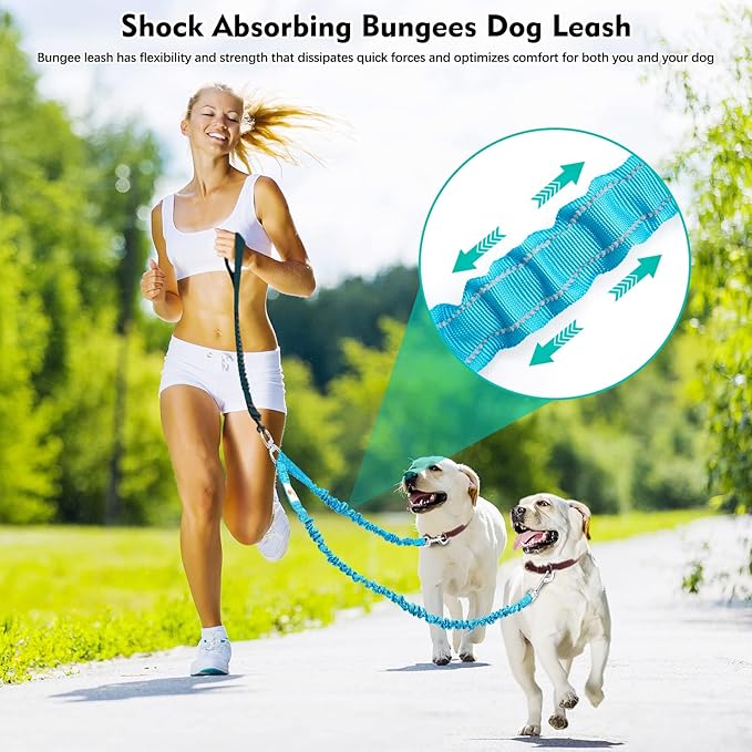Tangle Free BungeeX2 Double Dog Leash Coupler 360° Swivel Leash|0-30lbs|, Comfortable 2 Dogs