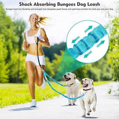 Tangle Free BungeeX2 Double Dog Leash Coupler 360° Swivel Leash|0-30lbs|, Comfortable 2 Dogs