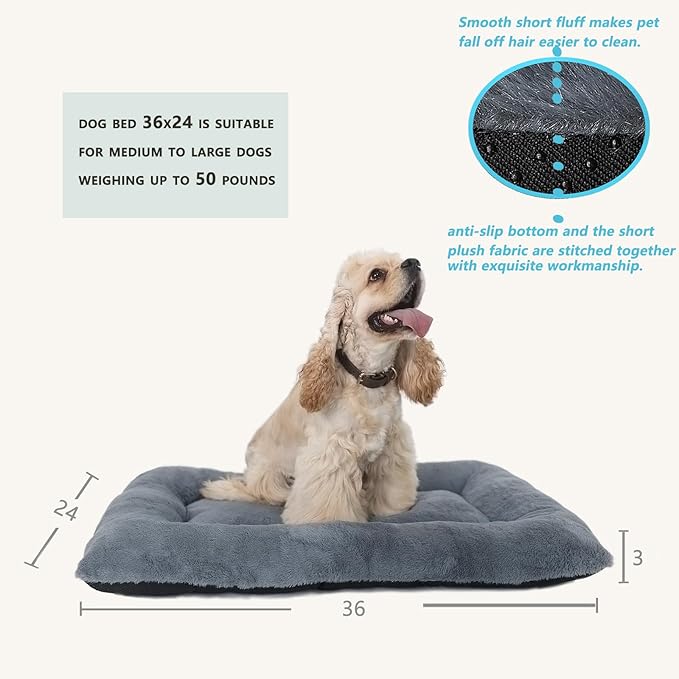 36 Inch Dog Crate Bed for Middle and Large Dogs Ultra Soft Dog Beds for Crates 36 x 24 Washable with Anti-Slip Comfy Fluffy Kennel Pad for Dogs Cozy Sleeping Mat,Crate Pads for Dog Cages Dark Grey