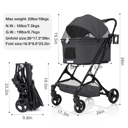 R4 Pet Stroller for Small Dogs & Cats 180° Canopy