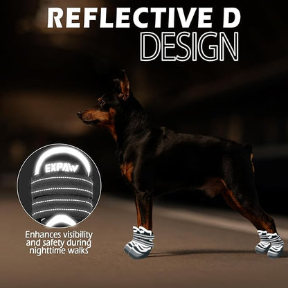 EXPAWLORER Reflective Dog Shoes for Hot Pavement- 4 Pcs Waterproof Dog Booties for Summer with Rubber Sole, Breathable and Anti-Slip Dog Boots & Paw Protectors for Large Dogs Outdoor