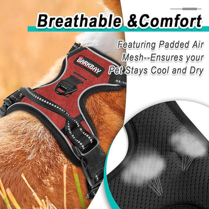 BARKBAY Dog Harness No Pull for Small Dogs - Adjustable, Reflective, Comfortable, No Choke, Heavy-Duty - Perfect for Outdoor Training, Walking, and Hiking - Strong & Durable - S & Roi Red