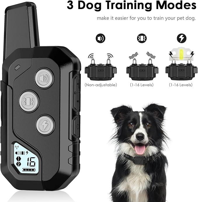 Dog Shock Collar, IP67 Waterproof Dog Training Collar with Remote, 3 Training Modes, Shock, Vibration and Beep, Rechargeable Electric Shock Collar for Large Medium Small Dog