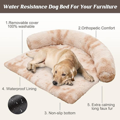 Syalife Shaggy Plush Calming Dog Couch Bed Pet Protector Cover(35"x31"x5", Moka/White)