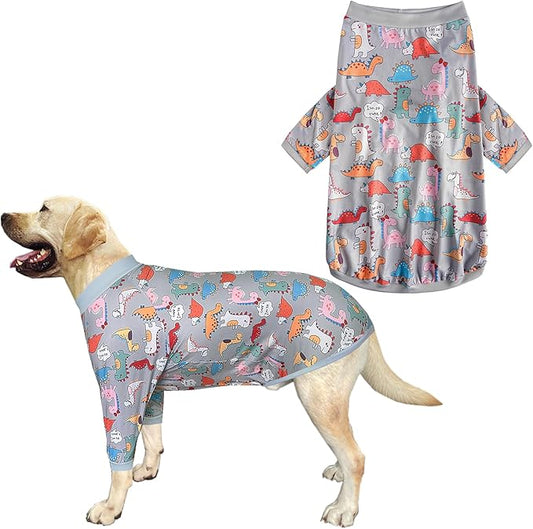 Dinosaur Dog T Shirts Cute Dinosaur Pattern Printed Apparel Shirt for Large Dogs Softable Stretchy Pet Clothes (M, Grey Dinosaur)