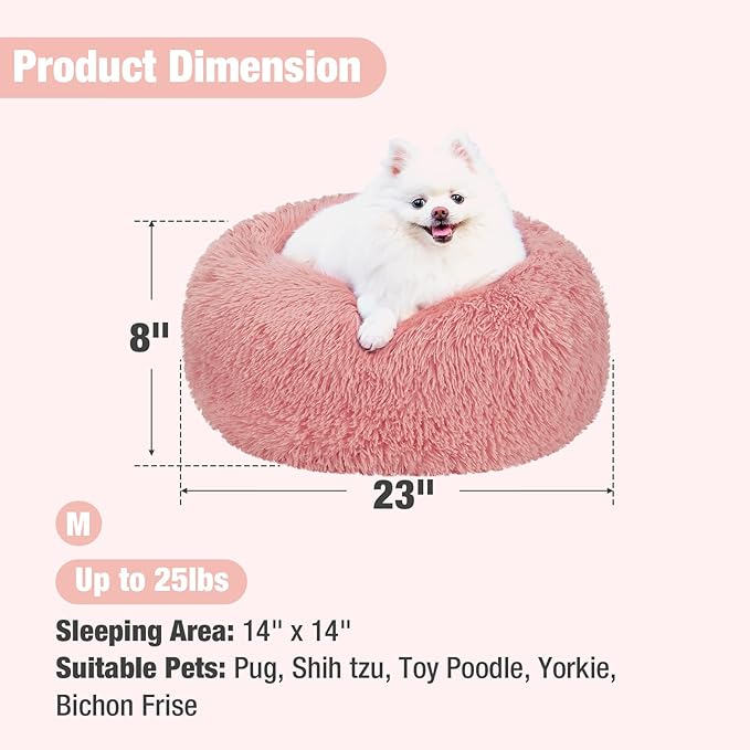 Veehoo Calming Dog Bed for Medium Small Dog 25 lbs 23", Pink
