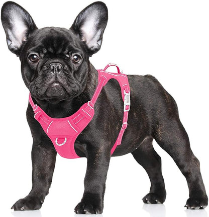 BARKBAY No Pull Dog Harness Large Step in Reflective Dog Harness with Front Clip and Easy Control Handle for Walking Training Running with ID tag Pocket(Pink,S)