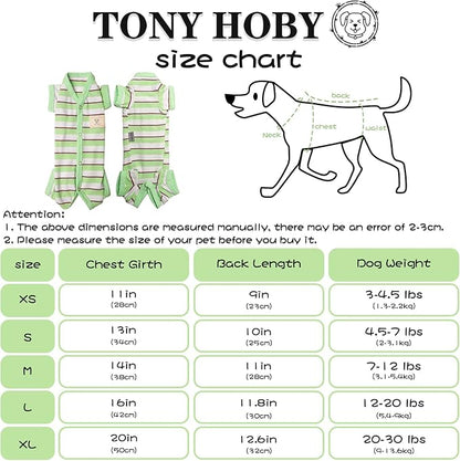 TONY HOBY Dog Pajamas, Dog Jumpsuit 4 Legged Pajamas with Green Stripe, Female Dog Pajamas Pet Clothes for Small Medium Size Dog (Green&White, Girl, L)