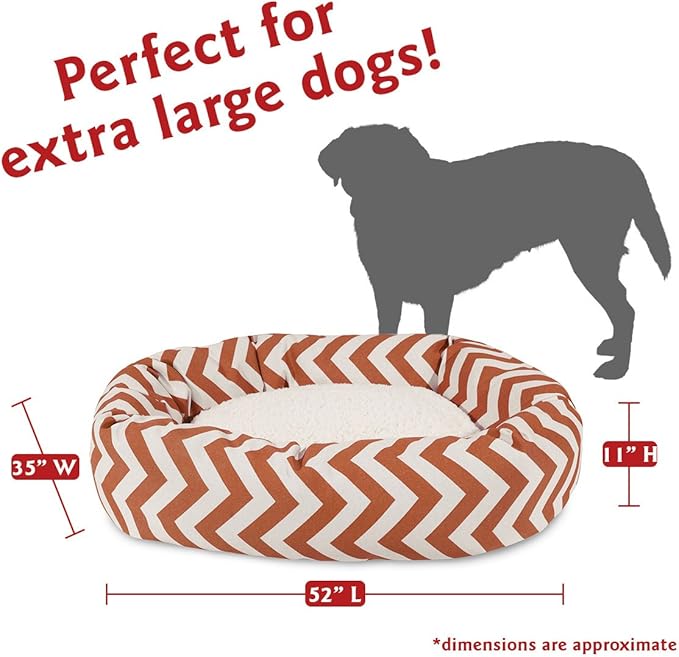 52 inch Burnt Orange Chevron Sherpa Bagel Dog Bed