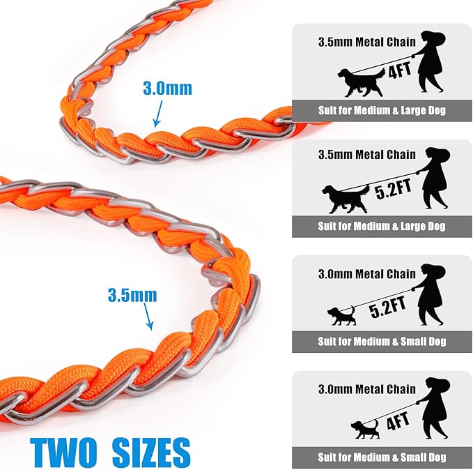 Chew Proof Metal Dog Leash for Medium Large Dogs 4FT Strong