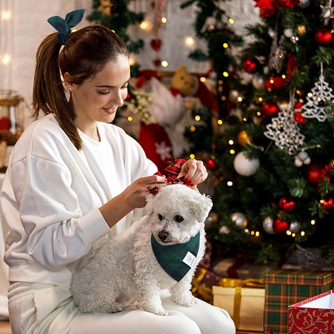 E-Clover Dog Bandanas & Matching Scrunchie Set Plaid