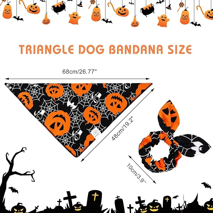 E-Clover Halloween Dog Bandanas-Pumpkin Dog Bandana Matching Scrunchie
