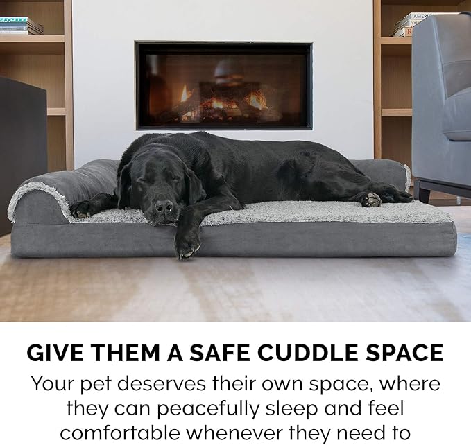 Furhaven Cooling Gel Dog Bed for Large/Medium Dogs w/ Removable Bolsters & Washable Cover 55 lbs