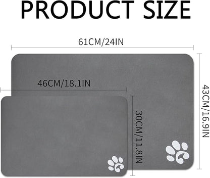 YCT Pet Cat Food Mats for Dog Food Mat, Cat Mat for Food, Pet Dog Cat Feeding Mat Eating Mat Pet Dog Cat Bowl Mats, Non-Slip Super Absorbent, with Footprints Logo，24 x 16.9 inches, Dark Grey