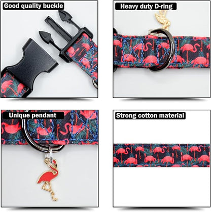Flamingoes Patterns Dog Collar with Pendant