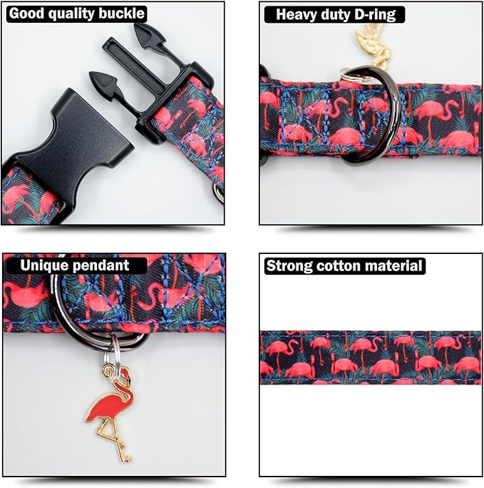 Flamingoes Patterns Dog Collar with Pendant