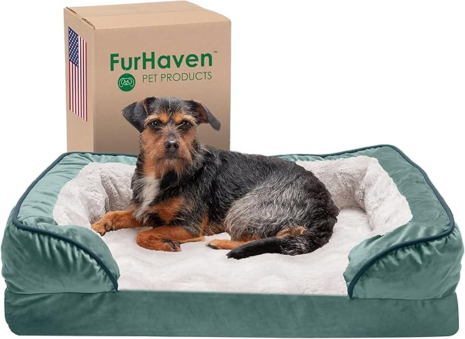 Furhaven Memory Foam Dog Bed for Medium/Small Dogs w/ Removable Bolsters & Washable Cover 35 lbs