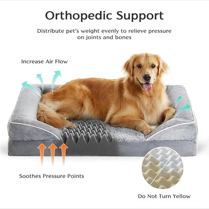 WESTERN HOME WH Orthopedic Dog Bed for Large Dogs, Waterproof Dog Sofa Bed with Washable Removable Cover