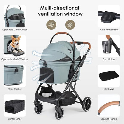T6 Luxury Pet Stroller for Medium Dog Under 66lbs or 2 Small Dogs & Cats