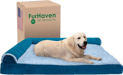 Furhaven Memory Foam Dog Bed for Large Dogs w/ Removable Bolsters & Washable Cover 125 lbs