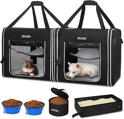 Petskd Portable Double Cat Carrier 2in1 Cat Car Travel Carrier 36x17x17in Dual Large Cat Carrier with Litter Box Pet Travel Carrier for Multiple Cats Soft Collapsible Carrier for Long Distance Travel