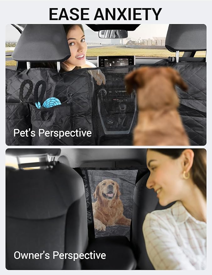 Proadsy 2024 Upgrade Dog Car Seat Cover Custom Fit 2019-2024 Toyota Rav4 SUV Back Seat Extender Waterproof Scratch Proof Durable Black Protector Pet Hammock