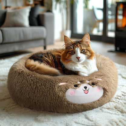 Veehoo Donut Calming Cat Dog Beds for Small Dogs Cat-Round Cute Small Cat Bed Pet Bed 20" Camel