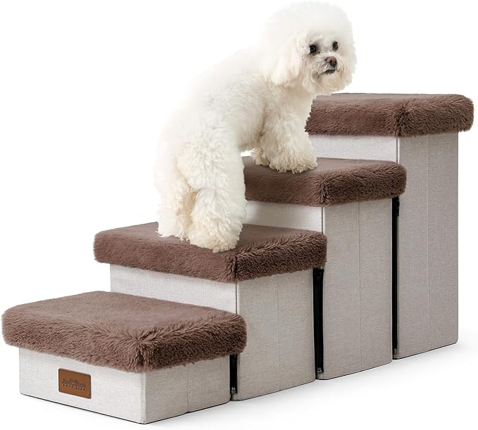C0ZY KISS Dog Storage Stairs for Bed 18" H 33x13x17.71in, Brown, 4 Tiers
