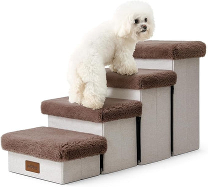 C0ZY KISS Dog Storage Stairs for Bed 18" H 33x13x17.71in, Brown, 4 Tiers