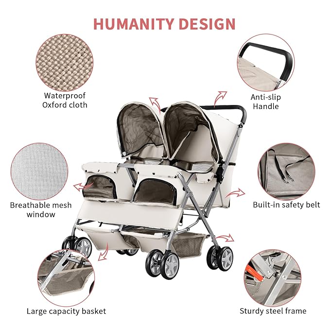 Double Pet Stroller 2 Dogs