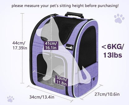 Pecute Cat Backpack Carrier, Expandable Cat Carrier Backpack with Breathable Mesh, Pet Carrier Backpack for Cats Small Dogs Puppies, Dog Backpack Carrier Great for Travel Hiking Camping Outdoor Purple