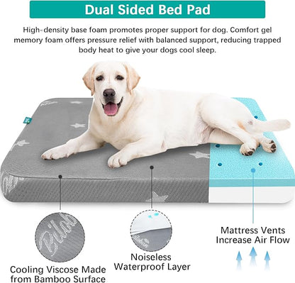 Waterproof Dog Beds for Large Dogs 38" x 26", Washable Large Dog Bed Pad or Outdoor Pet Bed, Memory Foam Dog Beds & Furniture, Grey Large Dog Mat for Sleeping