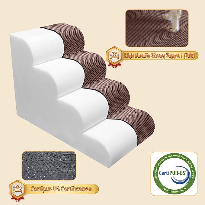 PAWSCART Dog Stairs for Small Dogs 19.6” H 30D Material 4-Step Dog
