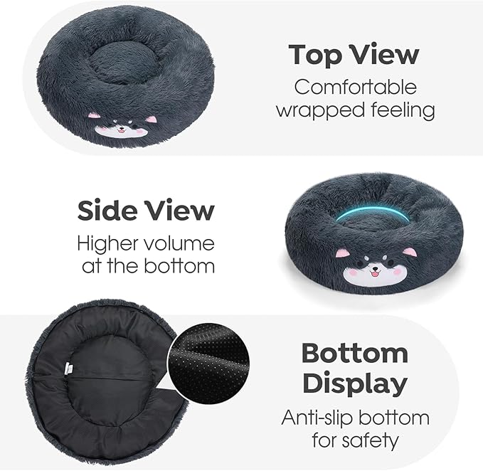 Veehoo Donut Calming Cat Dog Bed for Small Dogs Cat-Round Cute Small Cat Bed Pet Bed 20" Dark