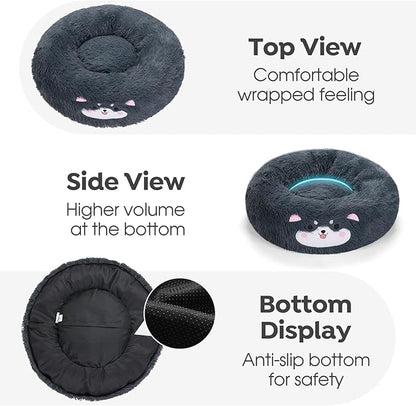 Veehoo Donut Calming Cat Dog Bed for Small Dogs Cat-Round Cute Small Cat Bed Pet Bed 20" Dark