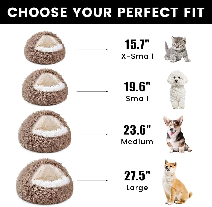 NOYAL Dog Bed Round Hooded Plush Cat Cave